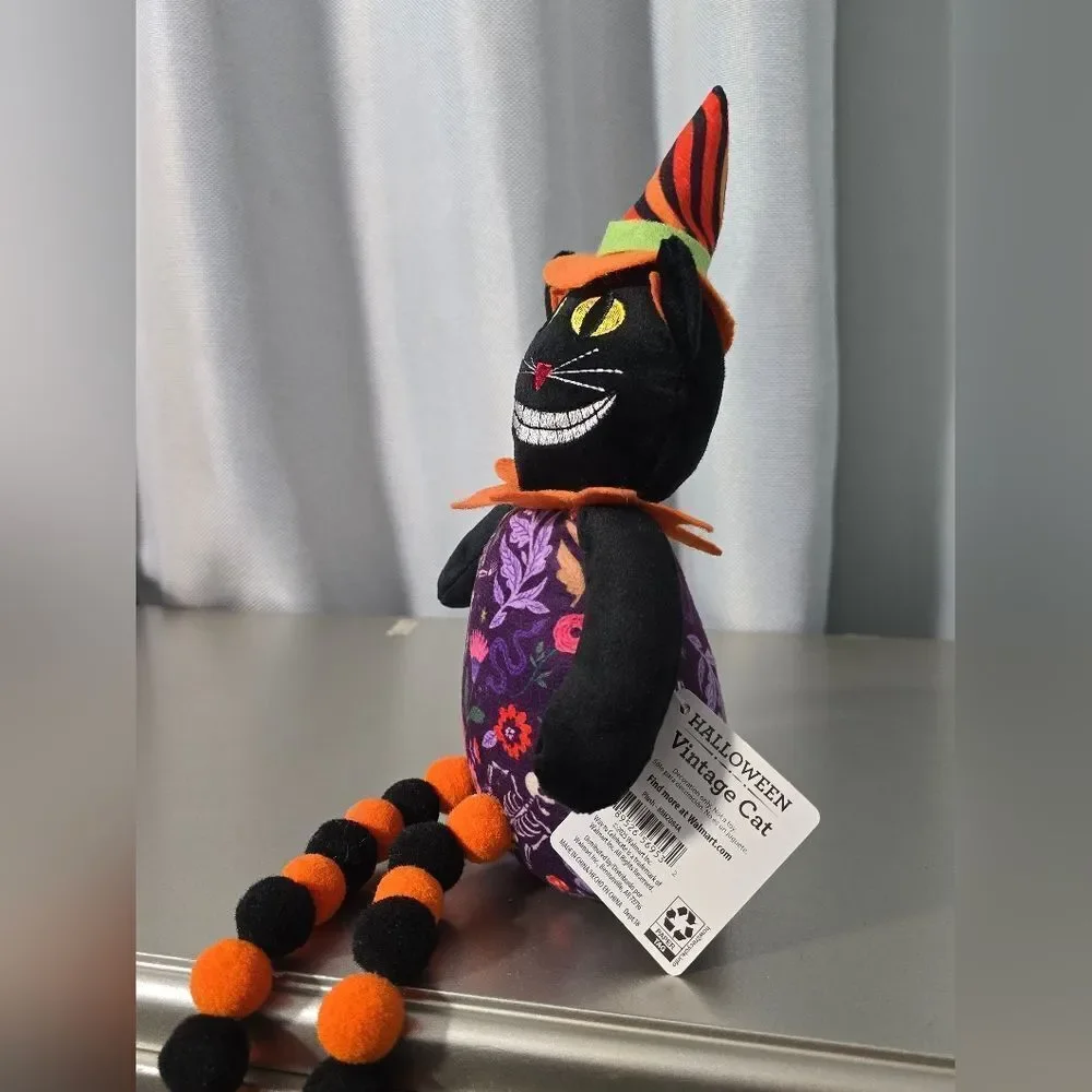 Plush Vintage Grinning Cat Tabletop Decor Multicolor 18